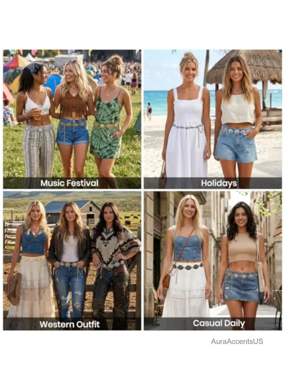 Western Concho Metal Belt Women Cowgirl Bull Chain Waist Belt Dresses Jeans